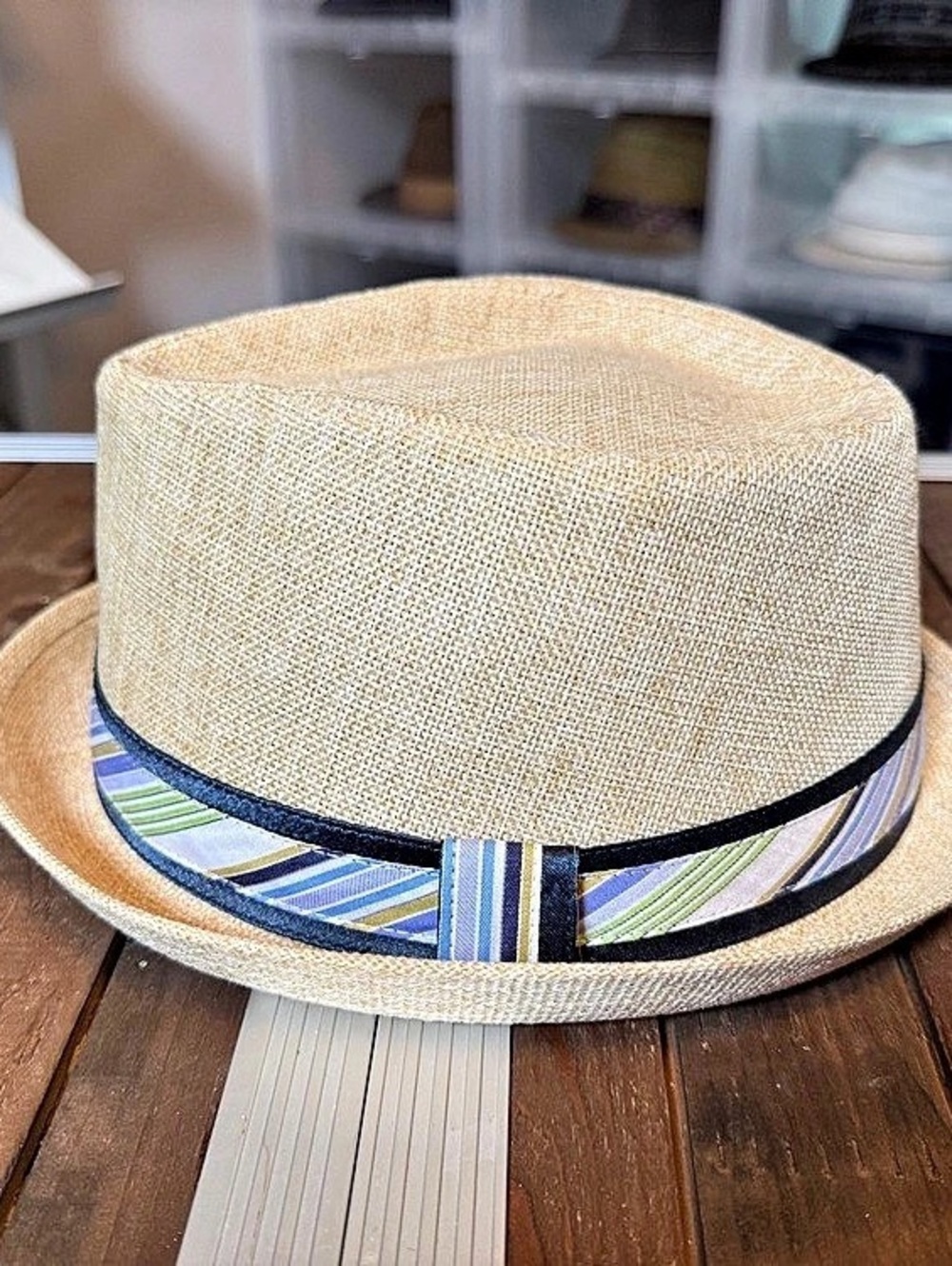 Tommy Bahama Natural Woven Fedora Hat Multicolor Striped Band L/XL